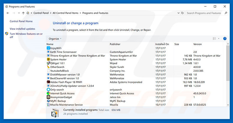 Windows Product Key Expired adware uninstall via Control Panel