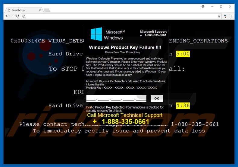 Windows Product Key Failure adware