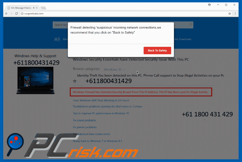 Windows Security Essentials Have Detected Issue scam gif