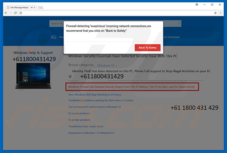 Windows Security Essentials Have Detected Issue adware