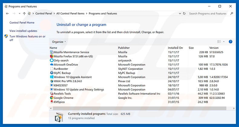 Your Device Is Under Threat adware uninstall via Control Panel