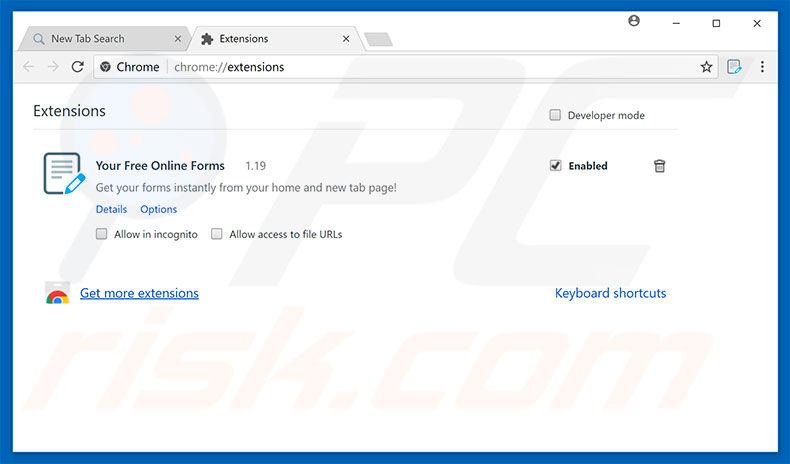 Removing search.yourfreeonlineforms.com related Google Chrome extensions