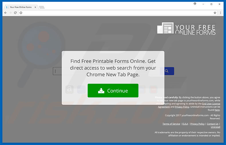 Website used to promote Your Free Online Forms browser hijacker