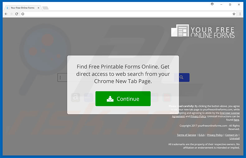 Website used to promote Your Free Online Forms browser hijacker
