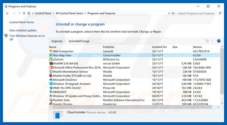 search.hyourmapview.com browser hijacker uninstall via Control Panel