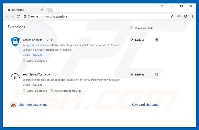 Removing search.yourspeedtestnow.com related Google Chrome extensions