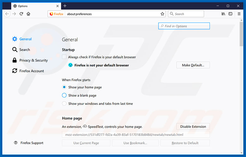 Removing search.yourspeedtestnow.com from Mozilla Firefox homepage