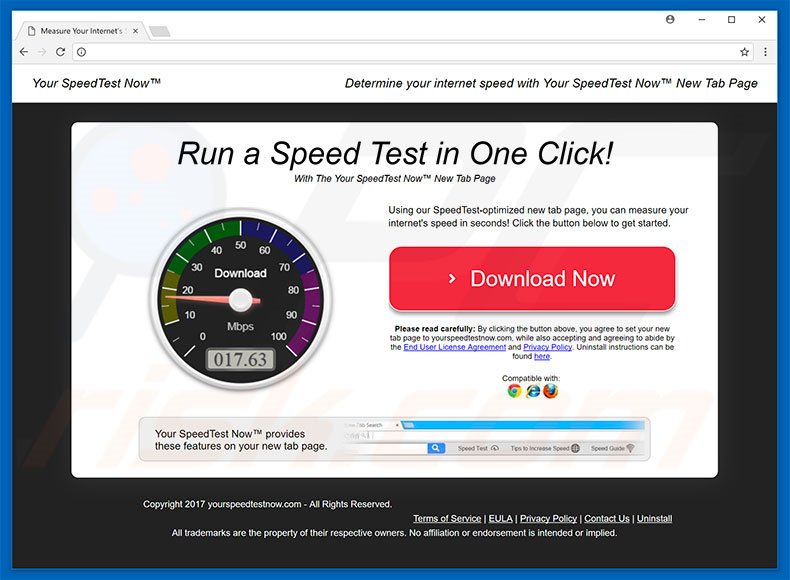 Website used to promote Your Speed Test Now browser hijacker