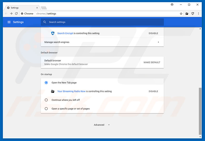 Removing search.hyourstreamingradionow.com from Google Chrome homepage
