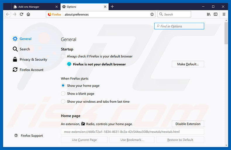Removing search.hyourstreamingradionow.com from Mozilla Firefox homepage