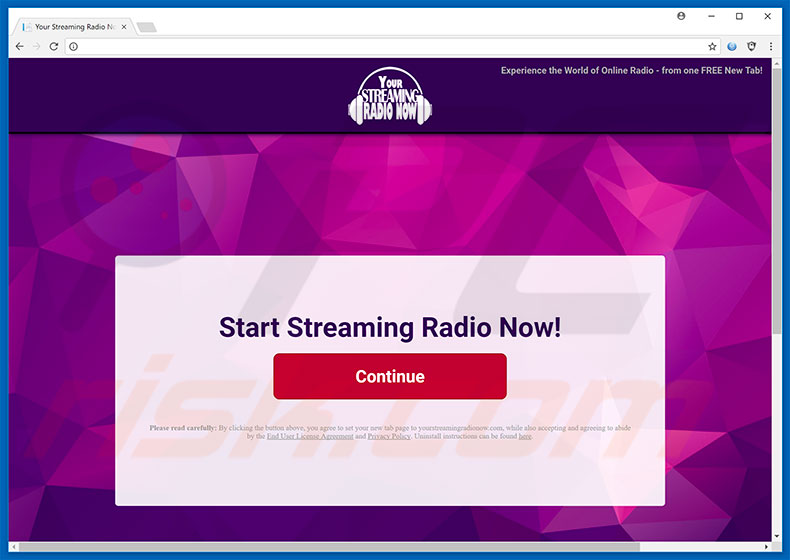 Website used to promote Your Streaming Radio Now browser hijacker
