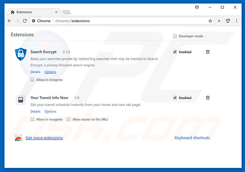 Removing search.yourtransitinfonow.com related Google Chrome extensions