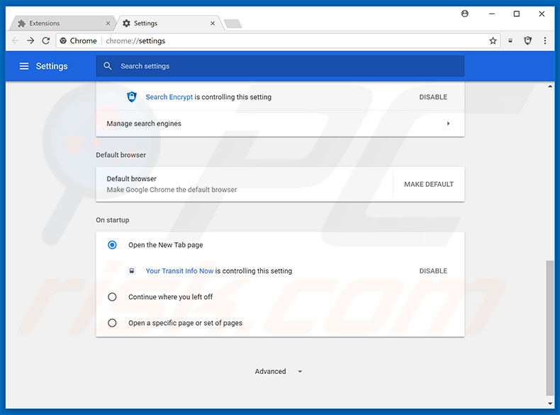 Removing search.yourtransitinfonow.com from Google Chrome homepage