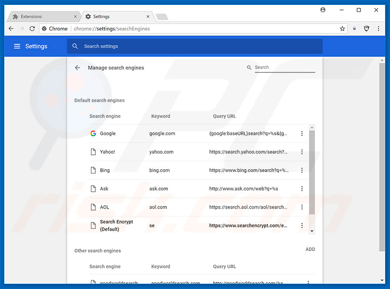 Removing search.yourtransitinfonow.com from Google Chrome default search engine