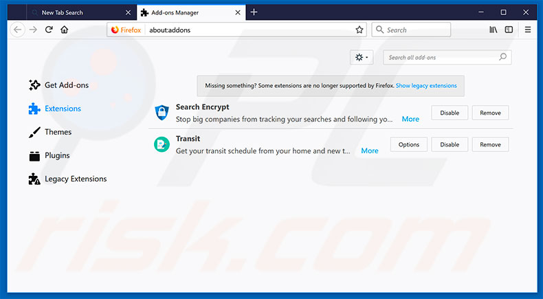 Removing search.yourtransitinfonow.com related Mozilla Firefox extensions