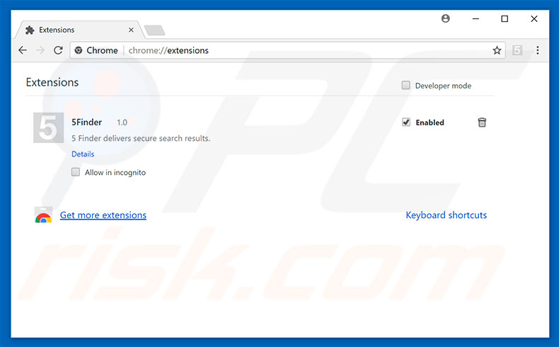 Removing 5finder.com related Google Chrome extensions