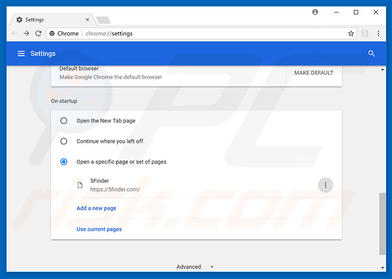 Removing 5finder.com from Google Chrome homepage