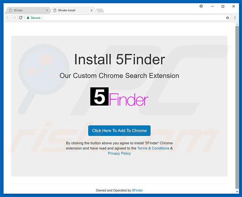 Website used to promote 5Finder browser hijacker