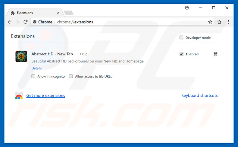 Removing abstracthd-tab.com related Google Chrome extensions