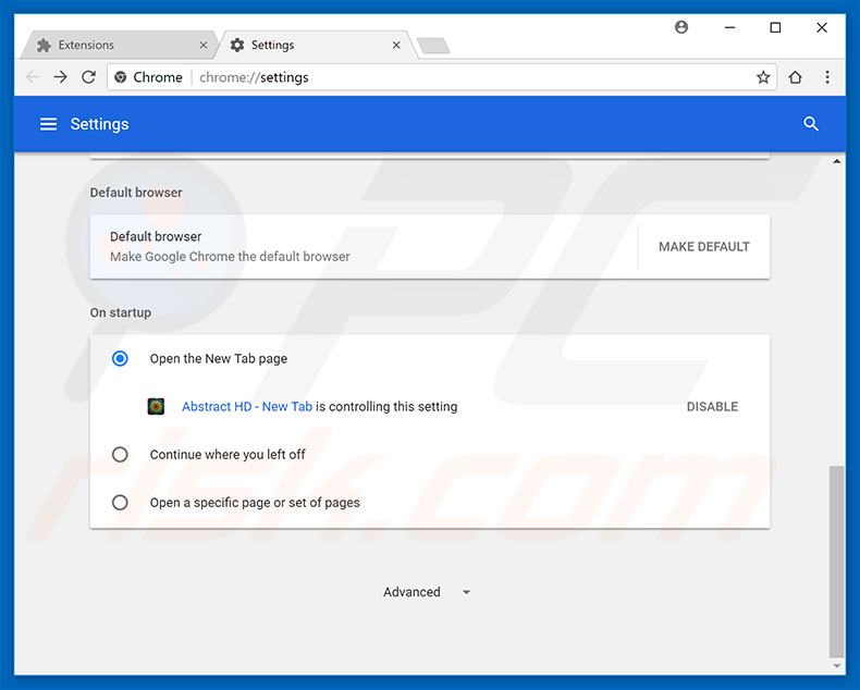 Removing abstracthd-tab.com from Google Chrome homepage