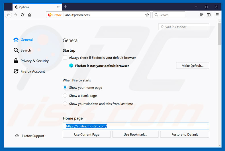 Removing abstracthd-tab.com from Mozilla Firefox homepage