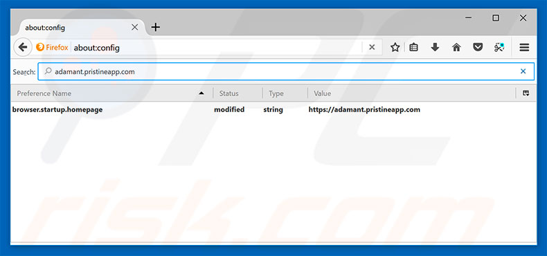 Removing adamant.pristineapp.com from Mozilla Firefox default search engine