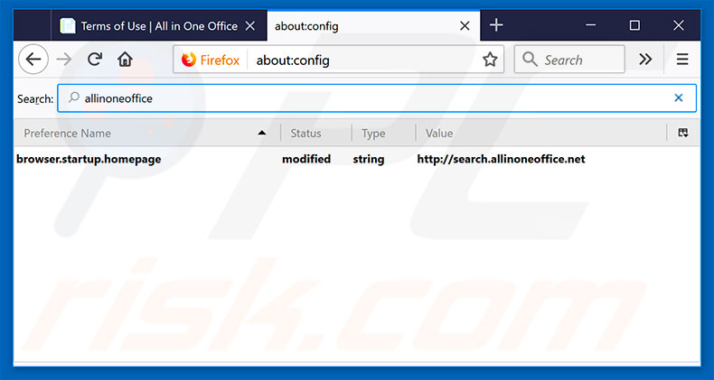 Removing search.allinoneoffice.net from Mozilla Firefox default search engine