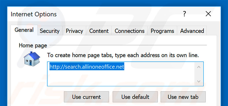 Removing search.allinoneoffice.net from Internet Explorer homepage