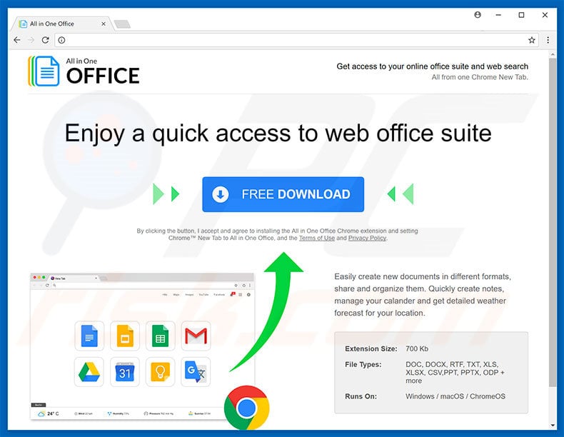 Website used to promote All in One Office browser hijacker