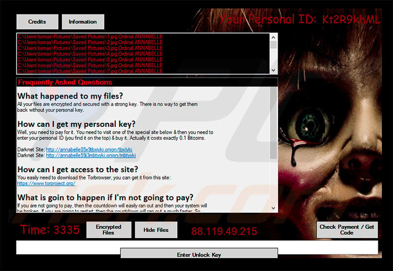 ANNABELLE ransomware ransom-demanding message