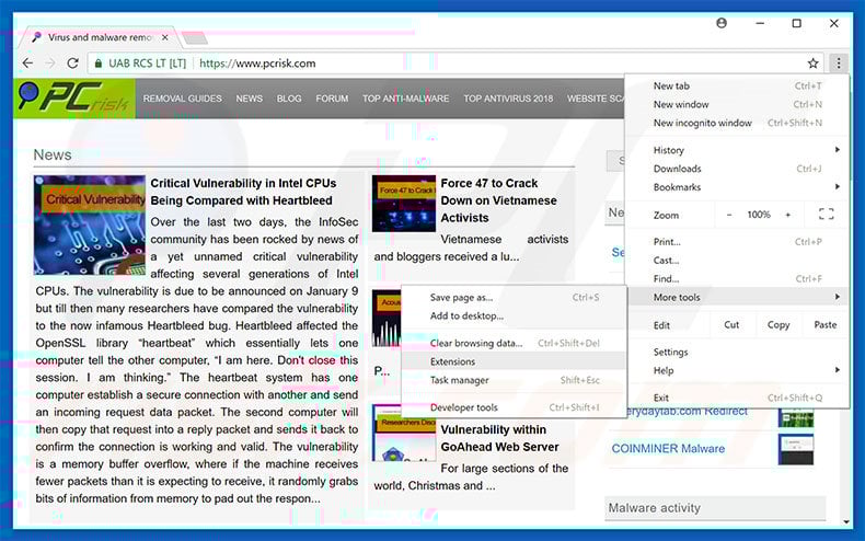 Removing Bitcoin Virus  ads from Google Chrome step 1