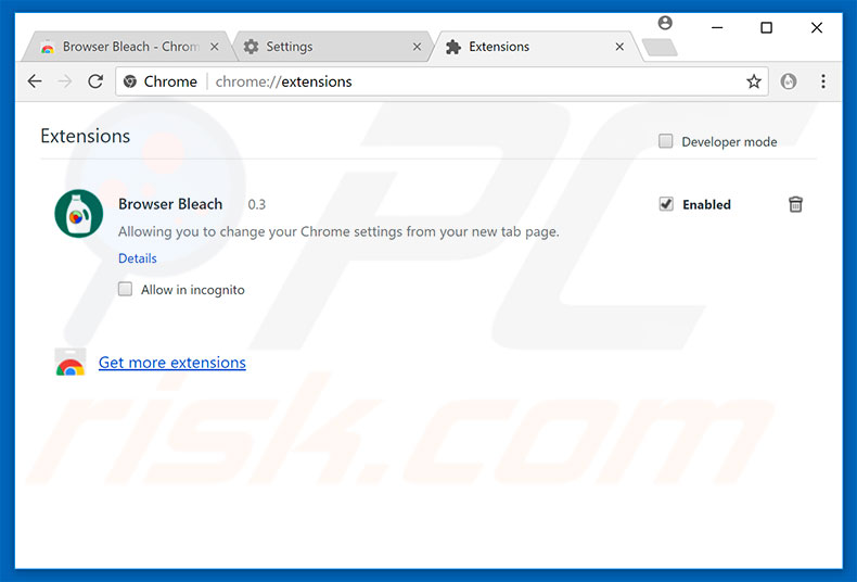 Removing browserbleach.com related Google Chrome extensions