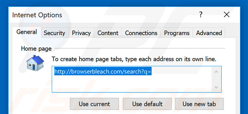 Removing browserbleach.com from Internet Explorer homepage