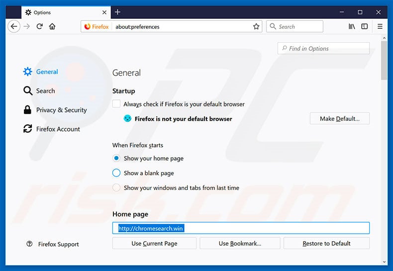 Removing chromesearch.win from Mozilla Firefox homepage