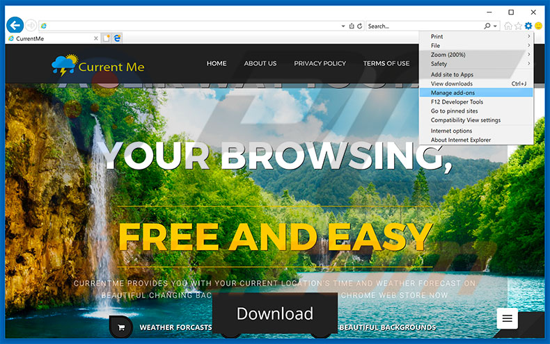 Removing Current Me ads from Internet Explorer step 1