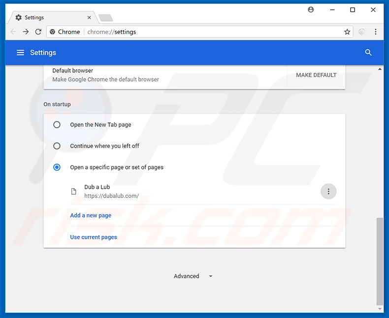 Removing dubalub.com from Google Chrome homepage