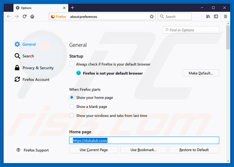 Removing dubalub.com from Mozilla Firefox homepage