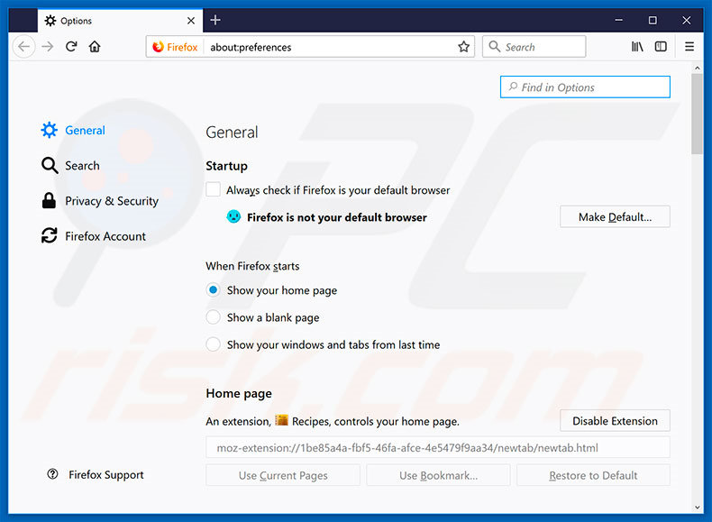 Removing search.heasyrecipesnow.com from Mozilla Firefox homepage