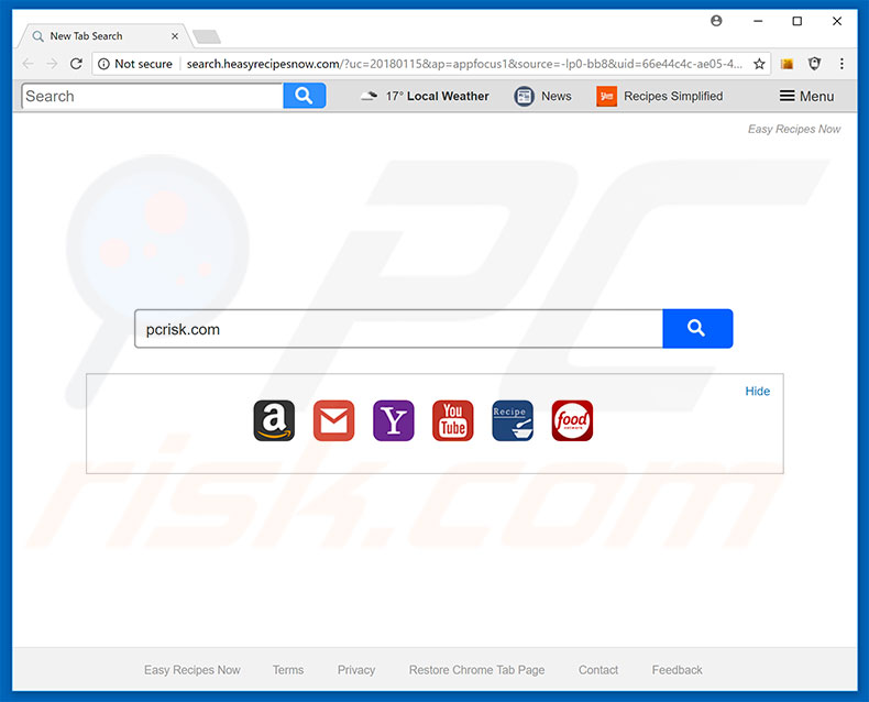 search.heasyrecipesnow.com browser hijacker