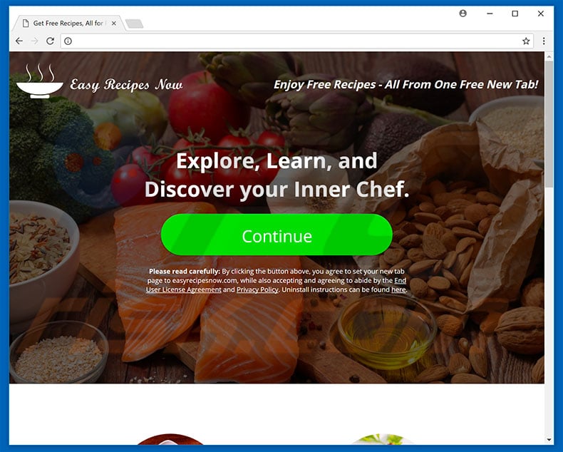 Website used to promote Easy Recipes Now browser hijacker