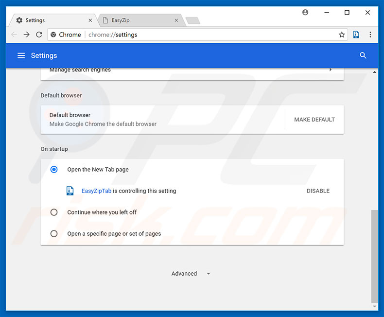 Removing easyziptab.com from Google Chrome homepage