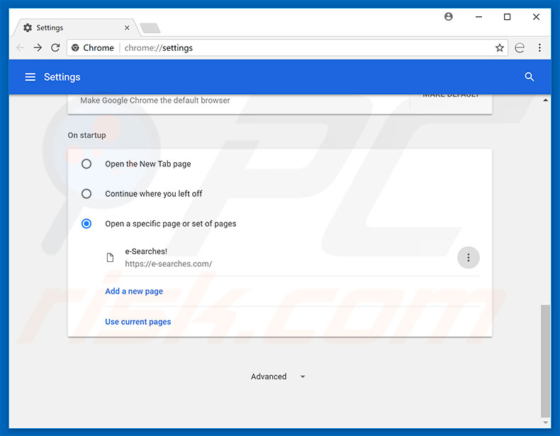 Removing e-searches.com from Google Chrome homepage