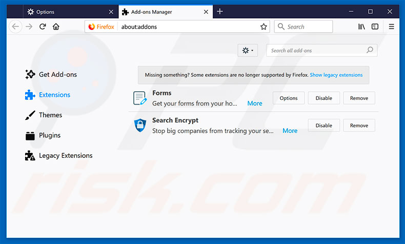 Removing e-searches.com related Mozilla Firefox extensions