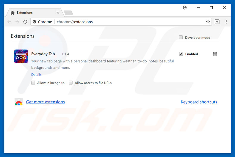 Removing everydaytab.com related Google Chrome extensions