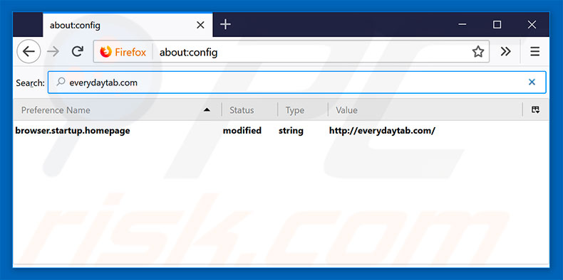 Removing everydaytab.com from Mozilla Firefox default search engine