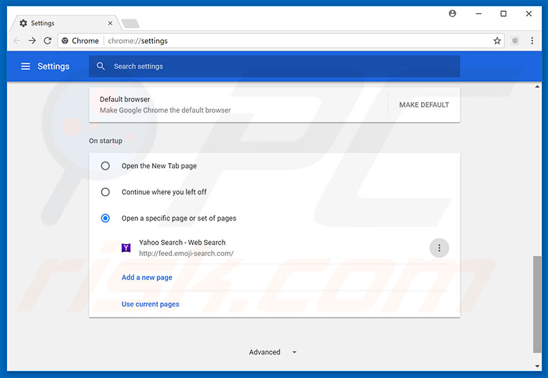 Removing feed.emoji-search.com from Google Chrome homepage
