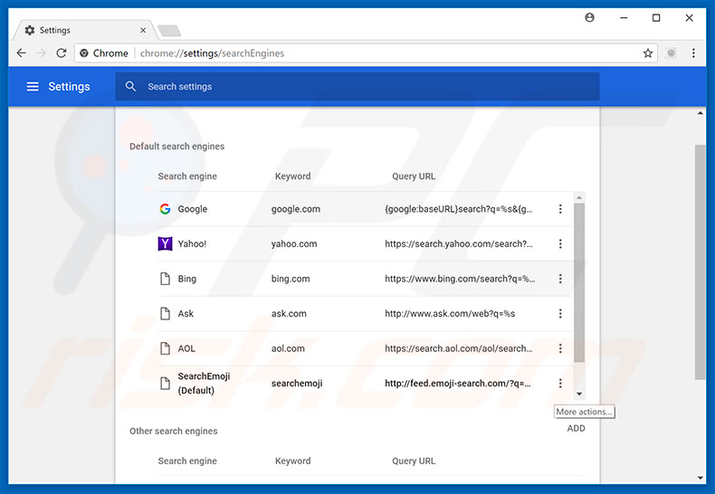 Removing feed.emoji-search.com from Google Chrome default search engine
