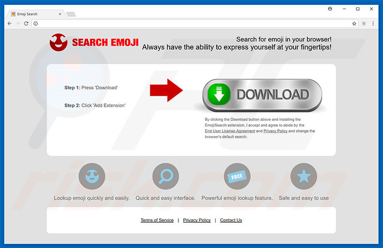 Website used to promote Emoji Search browser hijacker