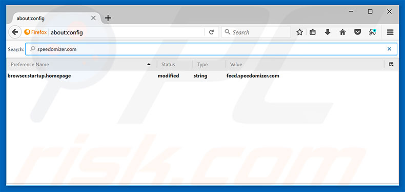 Removing feed.speedomizer.com from Mozilla Firefox default search engine