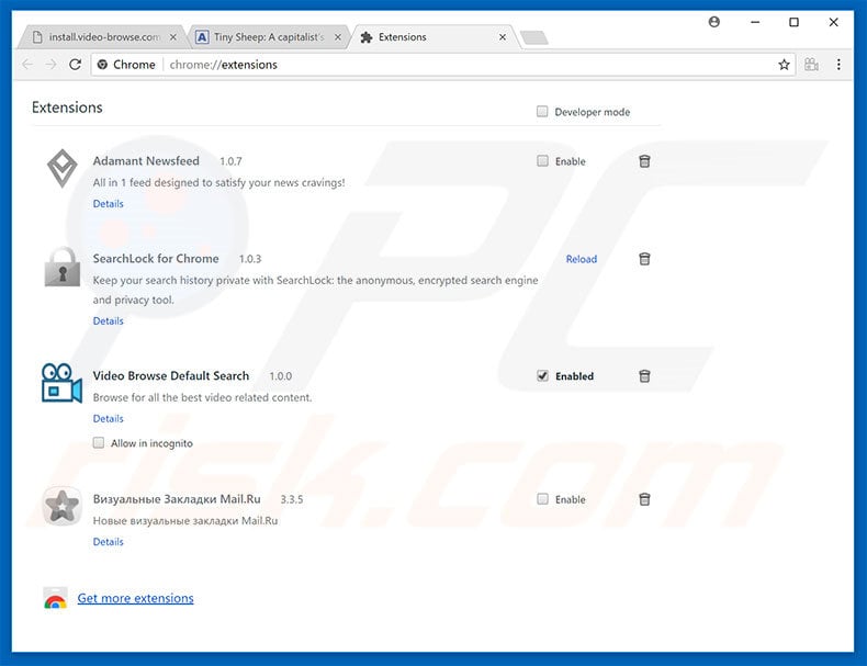 Removing feed.video-browse.com related Google Chrome extensions
